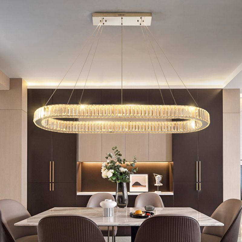 Oval Clear Crystal LED Island Light Fixture Modern Ceiling Pendant Light