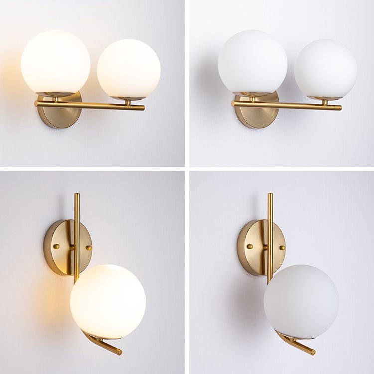 Living Room Wall Lamp Modern Style Brass Wall Sconce with White Glass Ball Shade