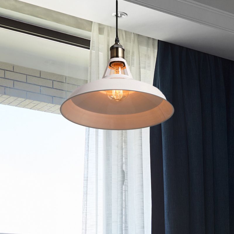 Loft Style Barn Shade Pendant Ceiling Light 10.5"/12"/15" W 1 Bulb Metallic Hanging Lamp in Black/White for Dining Table