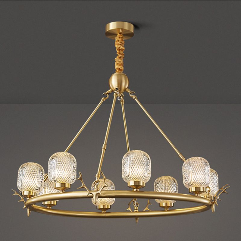 Wagenrad-Kronleuchter-Beleuchtung moderne Multi-Head-Suspensionslicht mit klarem Glasschatten