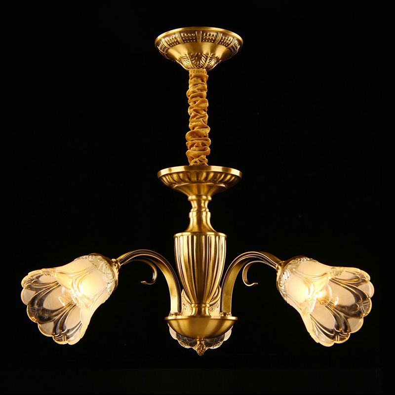 Frosted Glass Flower Kroonluchter Koloniale stijl Woonkamer Suspensie Licht in goud