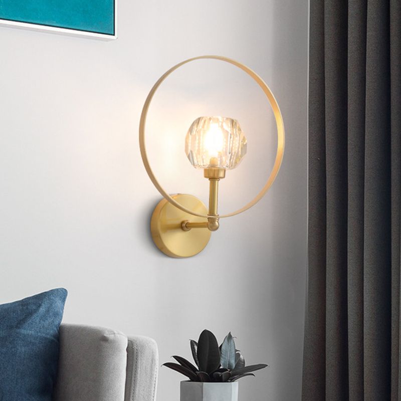 Goud 1 hoofdoppervlakwand SCONCE Hedendaagse afgeschuinde kristallen bol ringframe wandlamp