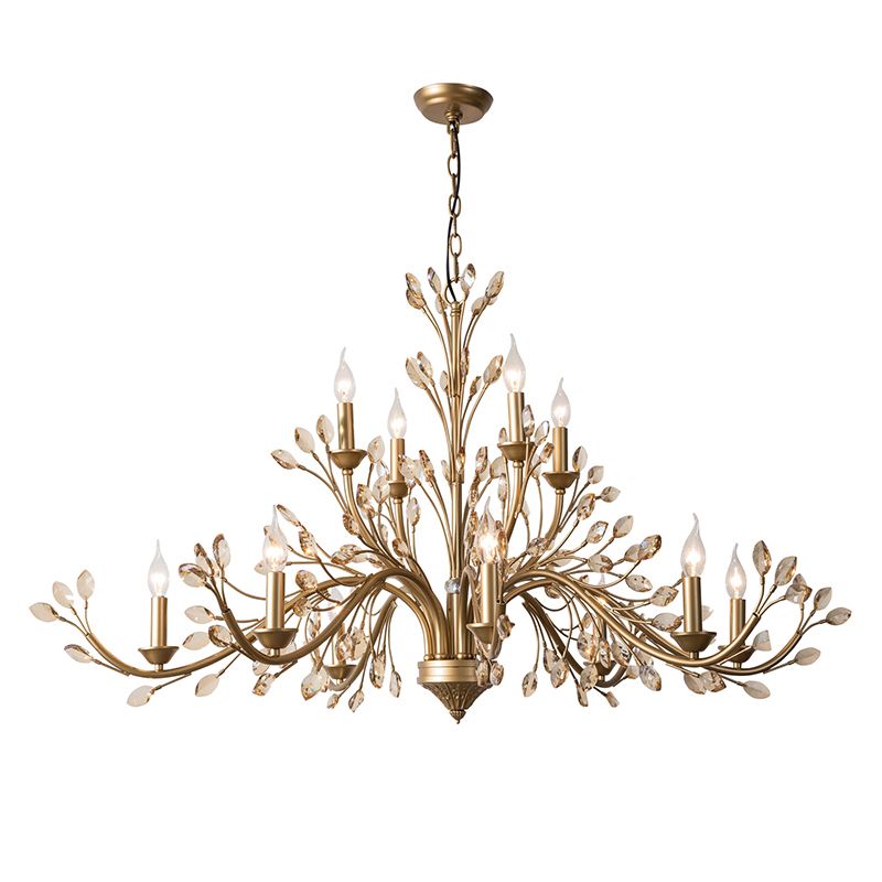 Amber Crystal Branch Pendant lustre Chandelier Rustic Bedroom Suspension Éclairage en or
