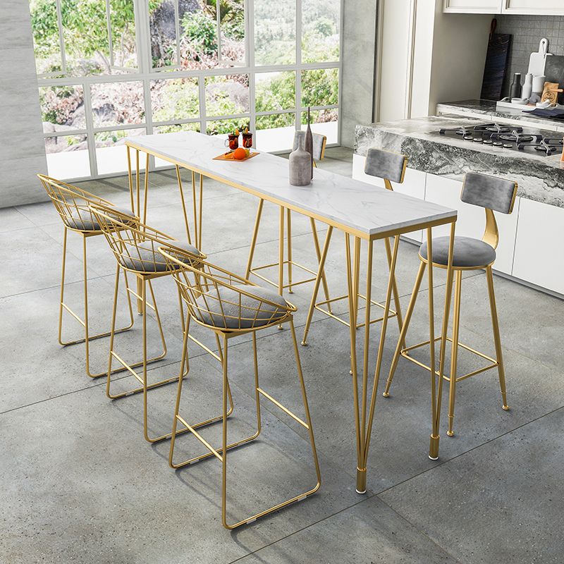 Glam Style White Bar Table in Faux Marble and Metal Bar Table for Restaurant