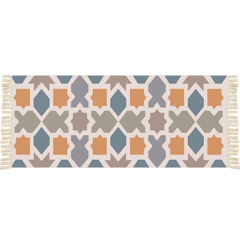 Multi Color Funky Rug Cotton Geometric Shapes Rug Pet Friendly Machine Washable Carpet for Bedroom