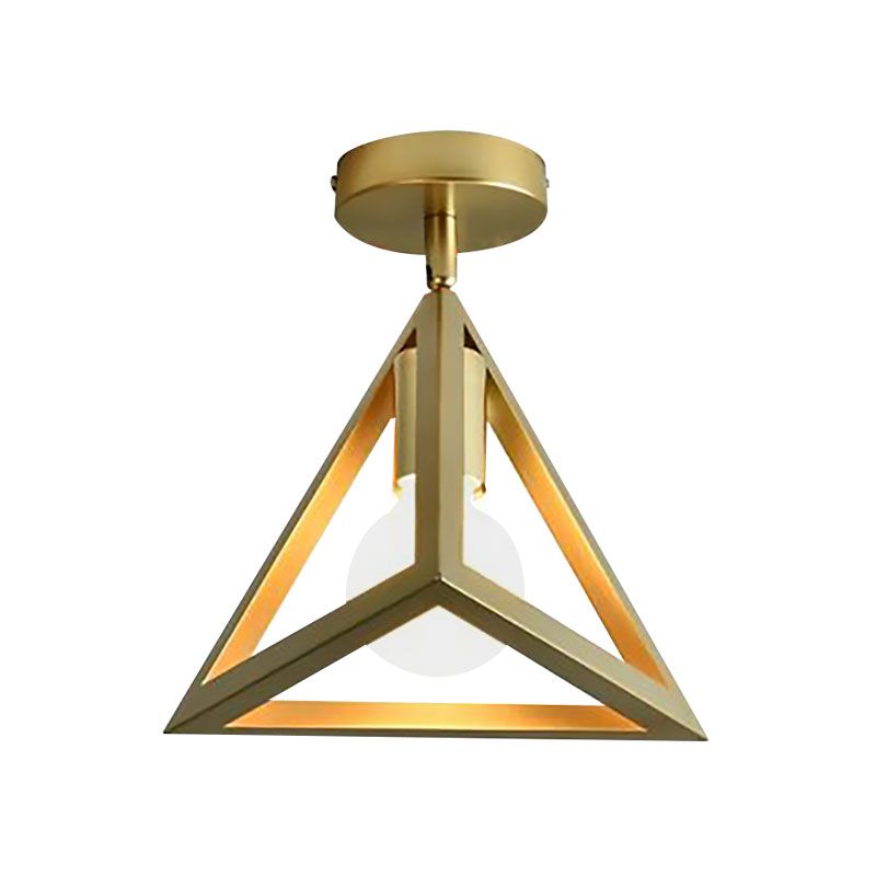 Lámpara de techo industrial para dormitorio, 1 cabezal, con marco de alambre, metálica, semiempotrada, global/triangular, en latón