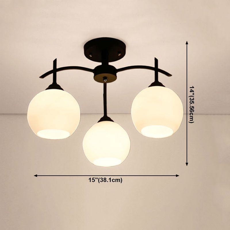 Black Semi Flush Mount Lighting Modern Glass Spherical Ceiling Mount Light Fixture