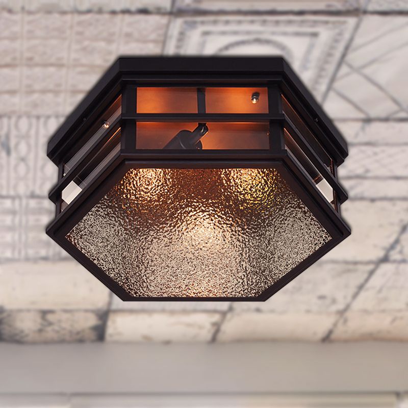 Plafonnier en métal de forme hexagonale, 2/3 lumières, plafonnier noir avec diffuseur en verre dépoli, 14"/17" de largeur
