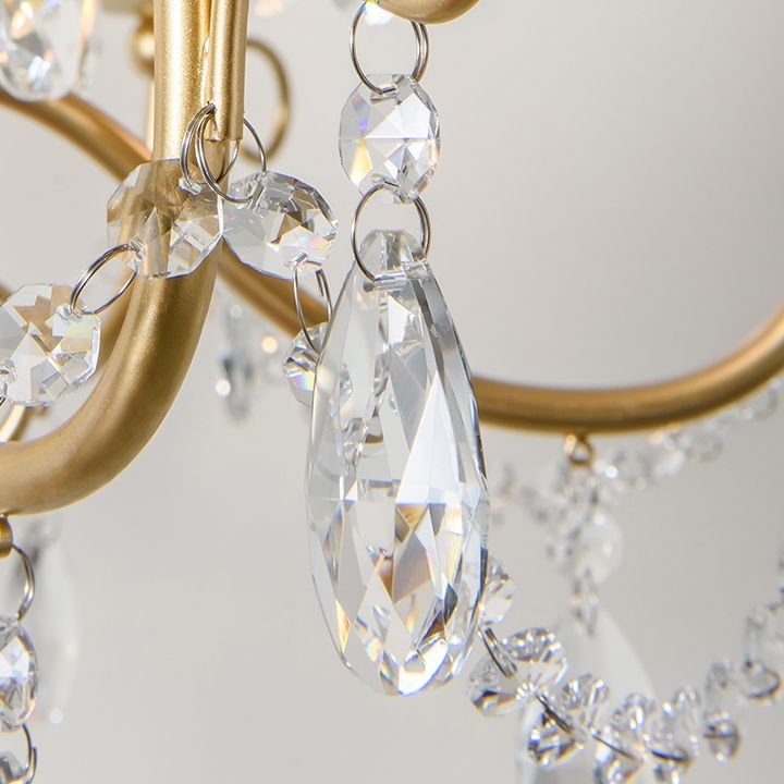 Candlestick French Style Chandelier Lighting Clear Crystal Multi Lights Metal Hanging Ceiling Light in Gold
