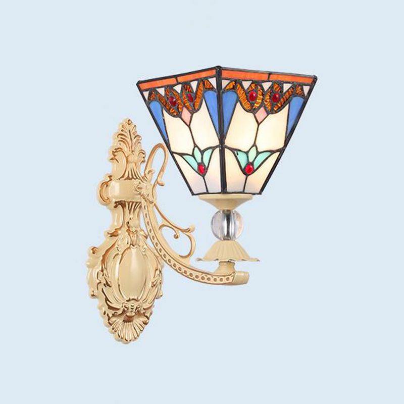 Tiffany Blossom Wall Mount Lighting 1 Light Hand Cut Glass Sconce Light Fixture in White/Orange/Pink for Corridor