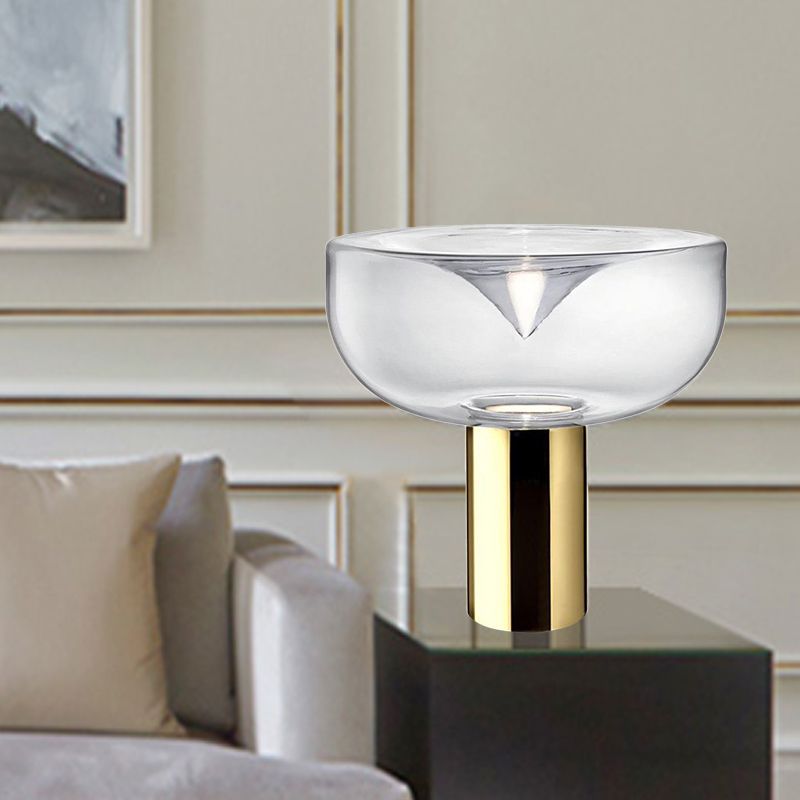 1 tête de salon de bureau lampe de lecture en or moderne Light Light avec une teinte en verre transparent en urne