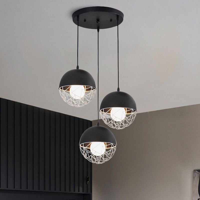 Milk Glass Sphere Cluster Pendant Modern 3 Lights White/Black Hanging Light with Round/Linear Canopy