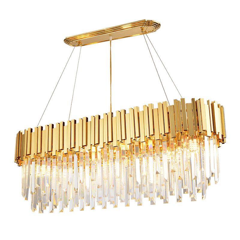 Geometrical Suspension Light Modern Crystal Prism 12 Heads Living Room Island Chandelier Light in Gold