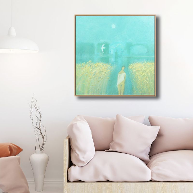 Textured Farm Field Painting Canvas Print Rustic Wall Art Decor for House Interior