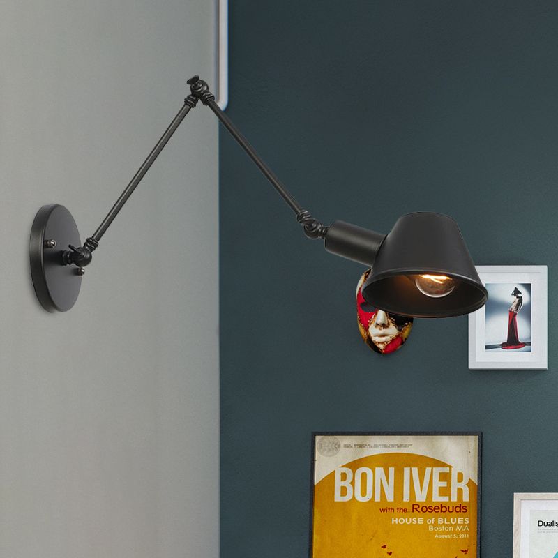 1 Bulb Wall Light Sconce Industrial Bar Wall Mounted Lamp with Bell Metal Shade in Black, 6"+6"/12"+6" Length of Swing Arm