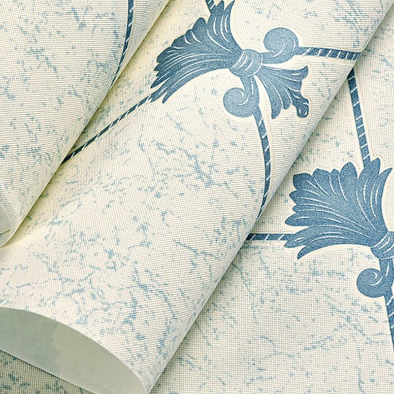 Fleur De Lis Trellis Wallpaper Retro Style 3D Embossed Wall Art in Light Blue, Unpasted