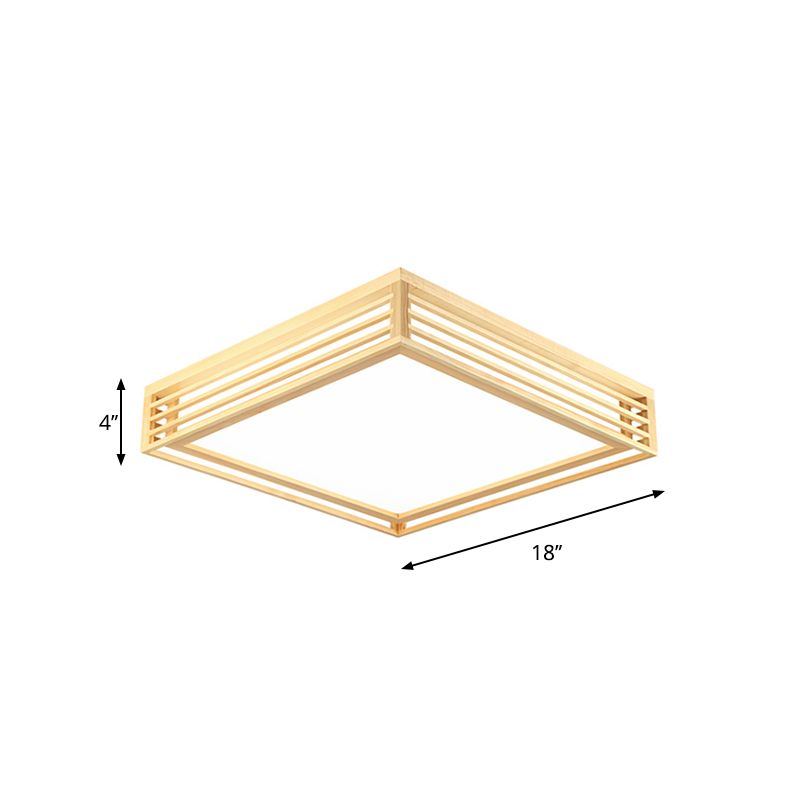 Square Acrylic Flush Ceiling Light Asian Beige LED Flush Mount Light Fixture in Warm/White Light with Wood Frame, 14"/21.5"/25.5" W