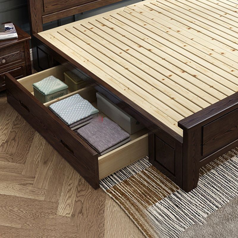 Ash Standard Bed Mid-Century Modern Bed Frame with Headboard