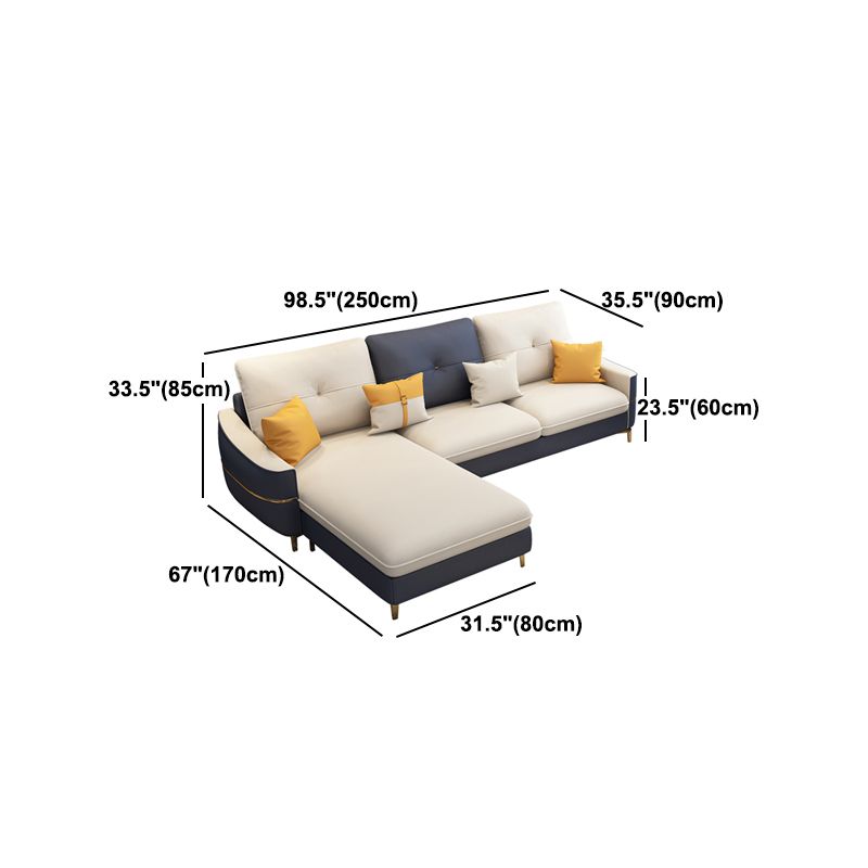 Square Arm Faux Leather Furniture Sectionals in Blue and White