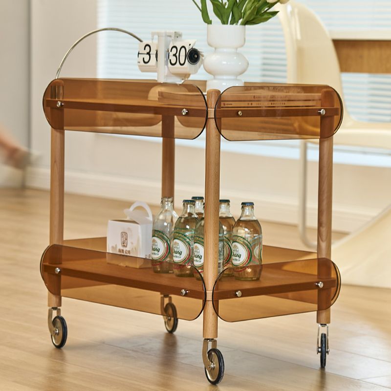 Wooden Side Table Tray Top Side End Table with Wheels in Brone