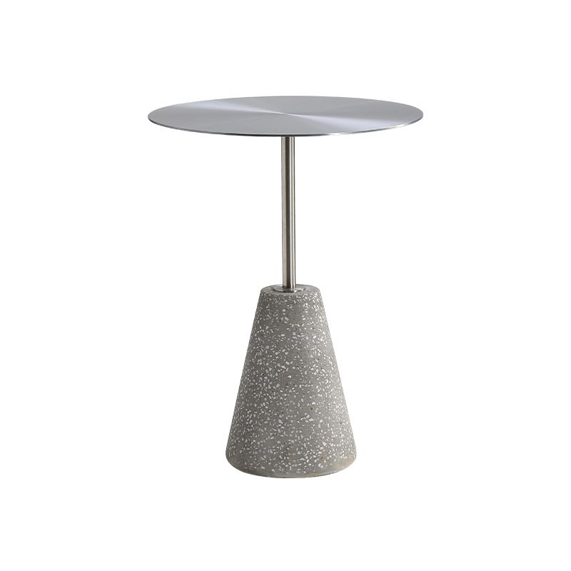 Medieval Modern Style Round Metal Table and Stone Pedestal Base Side Table