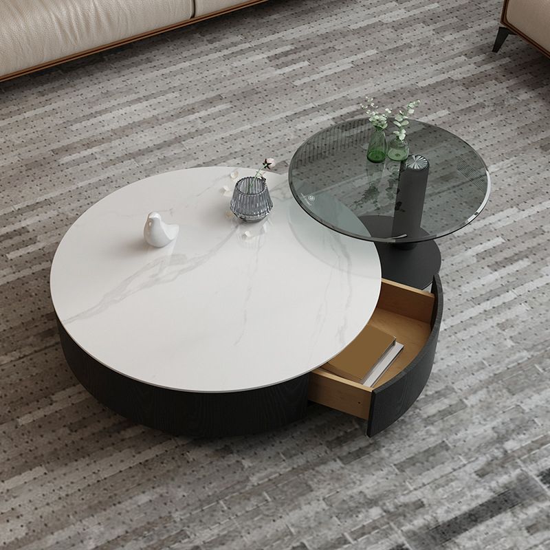 Round Stone Top Coffee Table Mid-Century Modern Cocktail Table