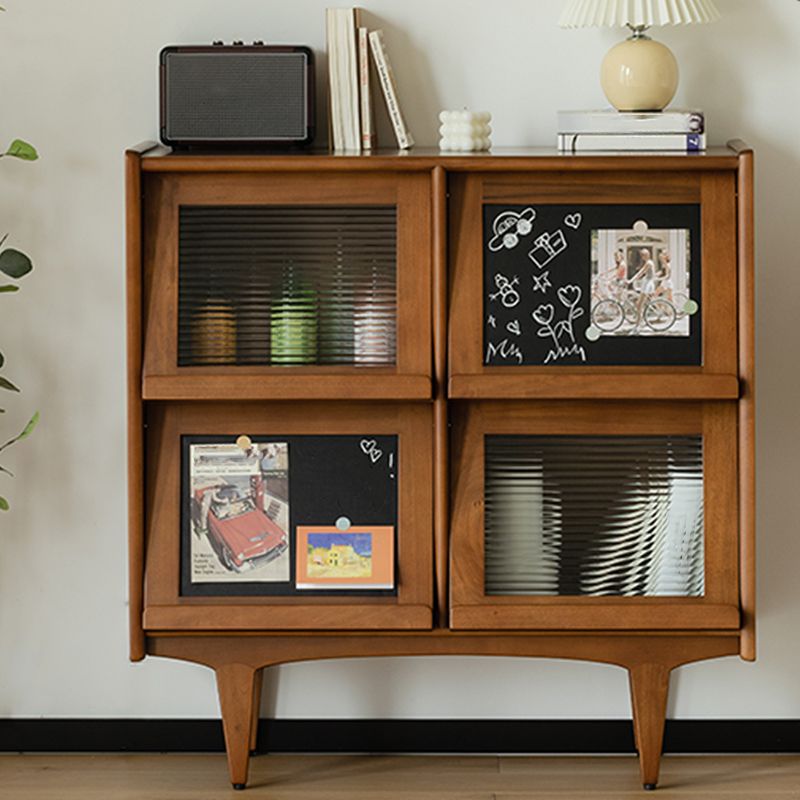 Mid-Century Design Natural Cabinet with 4 Doors in Pine Wood