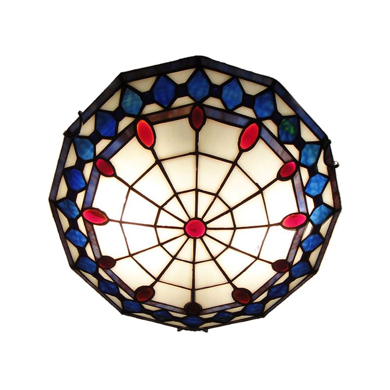 Stained Glass Flush Ceiling Light 3 Lights Tiffany Style Art Deco Flush Mount Light with Rhombus Pattern