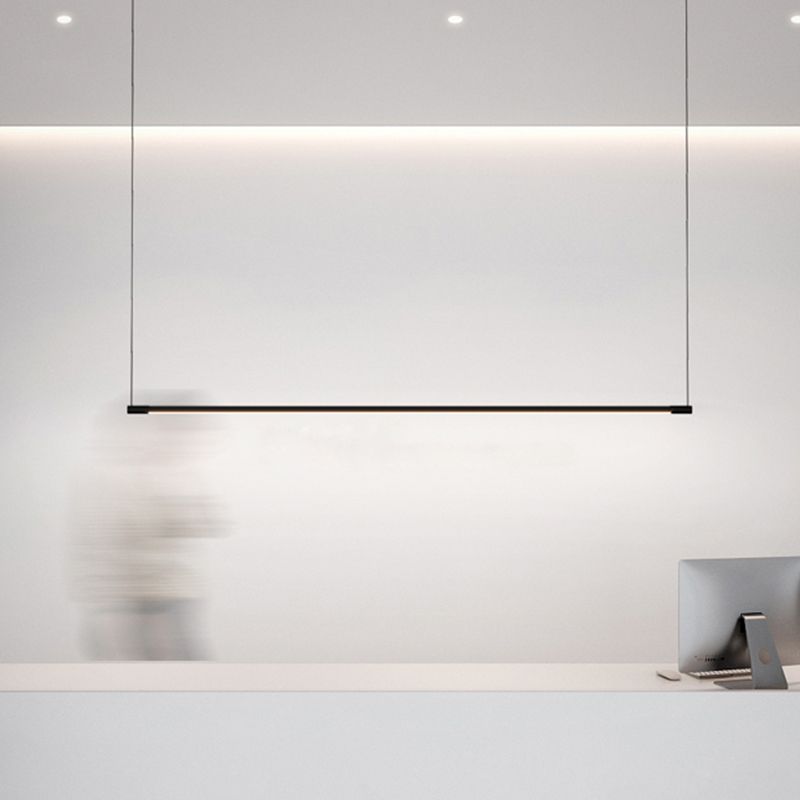 Slim Rod LED Island Lamp Simplicity Metal Black Finish Pendant Lighting over Table
