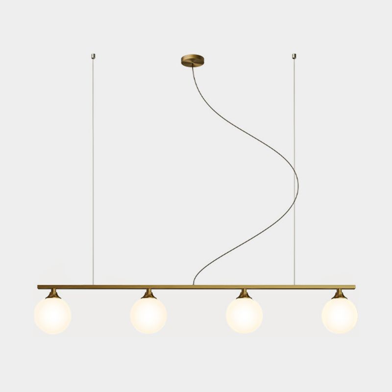 Brass/Black Kitchen Island Light, 4-Light Statement Chandelier Shaded with Frosted Glass