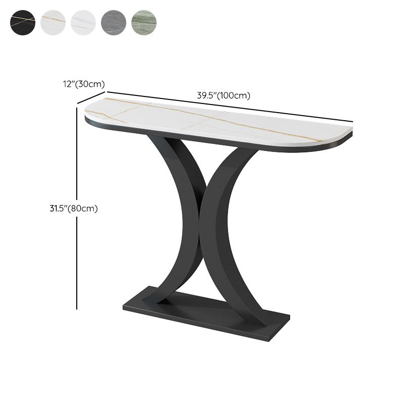 Contemporary Console Accent Table Half Moon Console Sofa Table in Stone