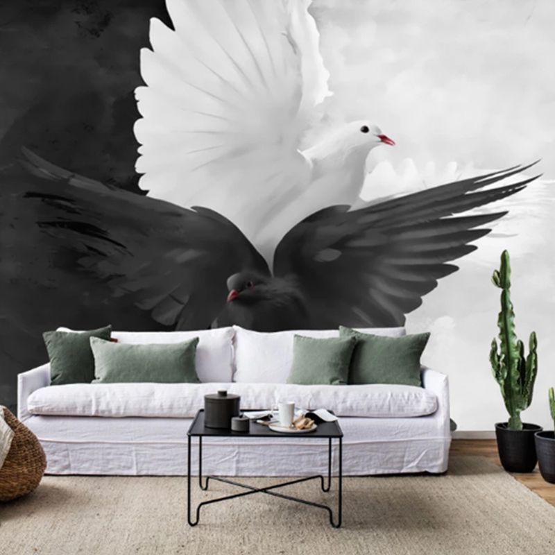 Black and White Modern Mural Wallpaper Personalized Pigeon Wall Art for Accent Wall