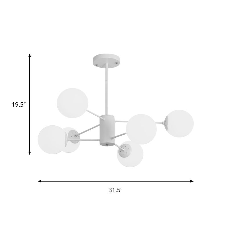 Weißer Globus hängende Kronleuchter Einfachheit 6/8 Lichter Milchglas Kronleuchter Licht für Wohnzimmer