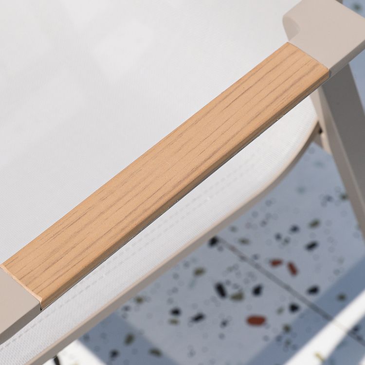 Contemporary Patio Dining Side Chair in Beige Aluminum with Fabric Back