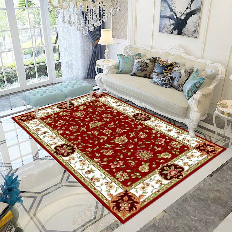 Alfombra de Poliéster Estilo Moderno Tapiz Antideslizante con Patrón de Flores para Sala de Estar