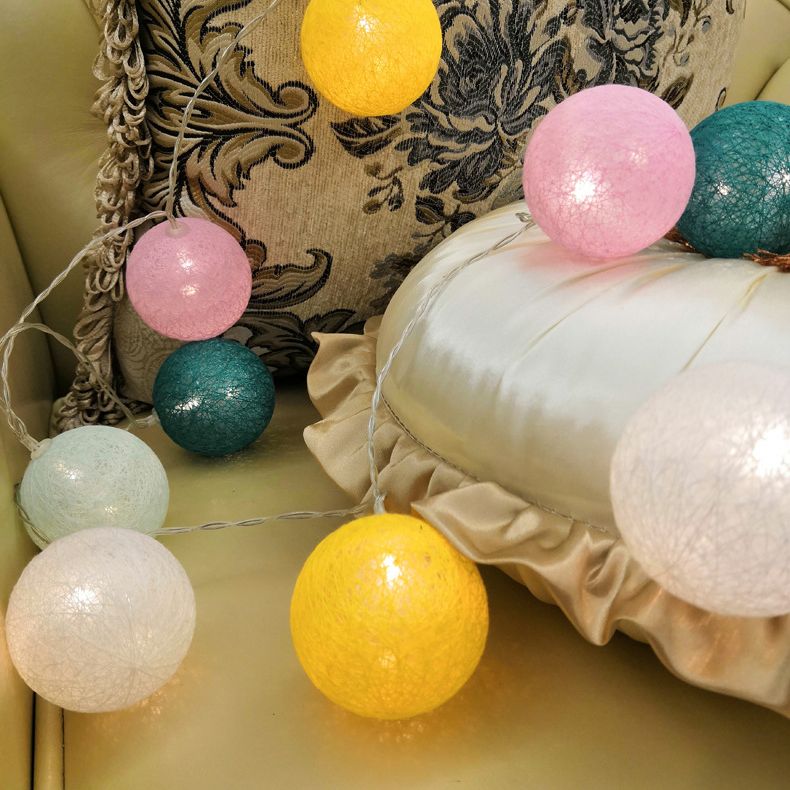 Cotton Rope Wrapped Ball String Lamp Trendy Nordic Style Battery LED Festive Light