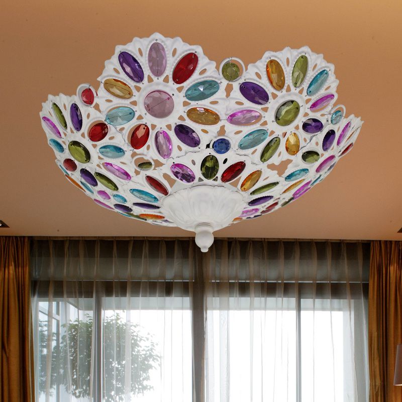 Bianco 3 Teste Flushmount Massimale Lampada Rurale Stile Metallo Bowl Flush Pendant Light for Living Room