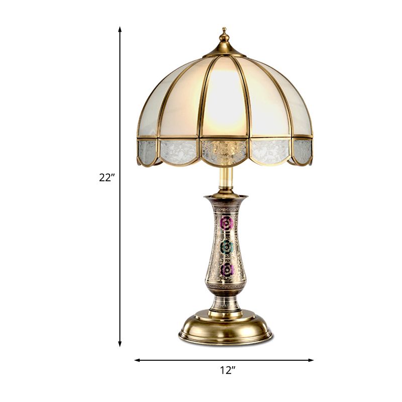 1 Light Night Table Light Country Bedroom Metal Nightstand Lighting with Dome Frosted Glass Shade in Gold