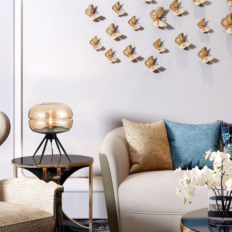 11.5" Wide Drum Glass Table Lamp Nordic Simplicity Style Nightstand Light with Black Metal Tripod Base