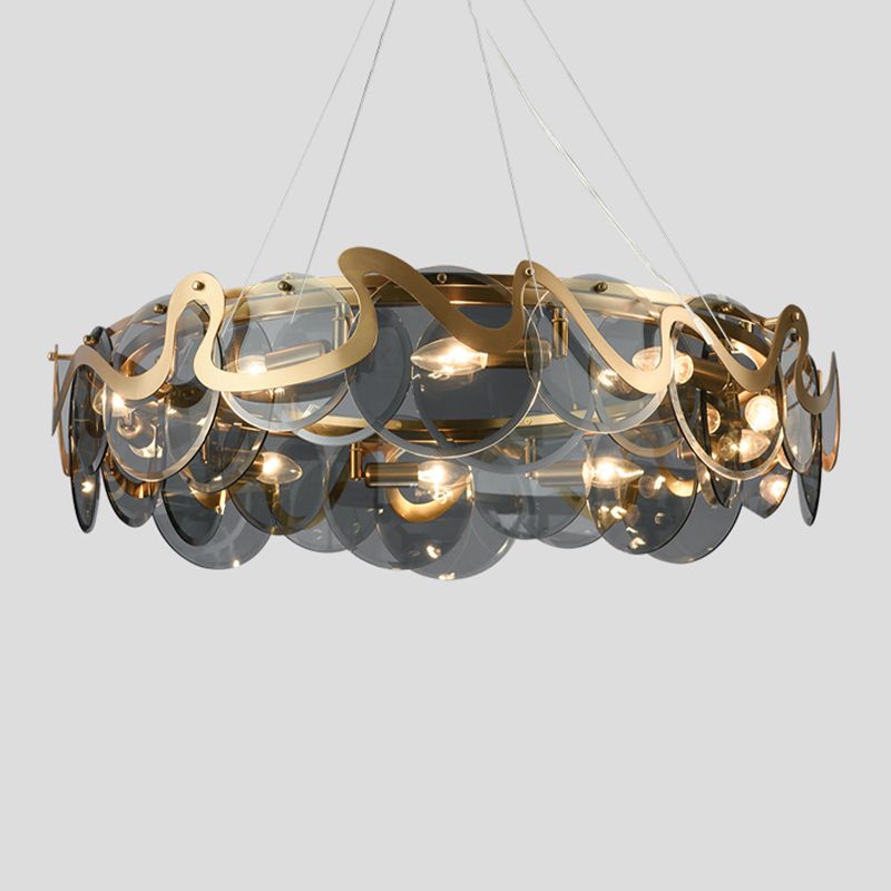 Minimal Style Chandelier Light Fixture Round Shape Glass Hanging Light