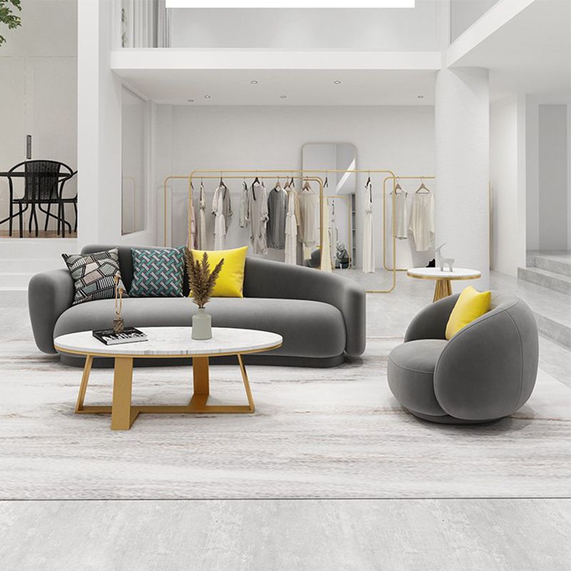 Gray Velvet Tuxedo Arm Sofa Contemporary Sofa for Living Room