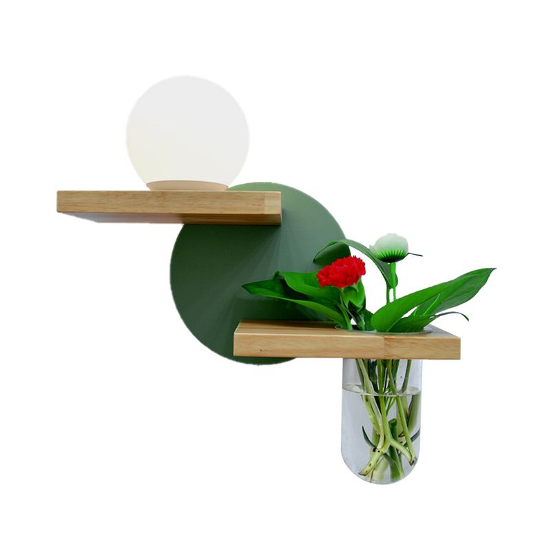 Simple Globe Sconce Fixture 1 Light Wooden LED Wall Lamp in Grey/White/Green for Living Room, Left/Right