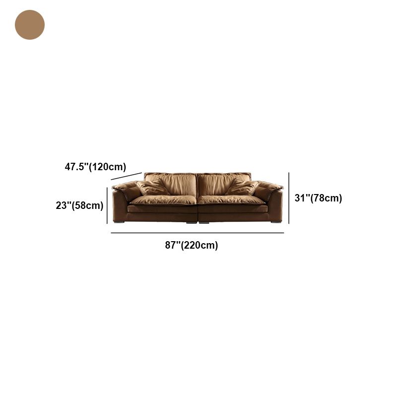 Modern Faux Leather Brown Sofa Pillow Top Arm Cushions Sofa & Chaise