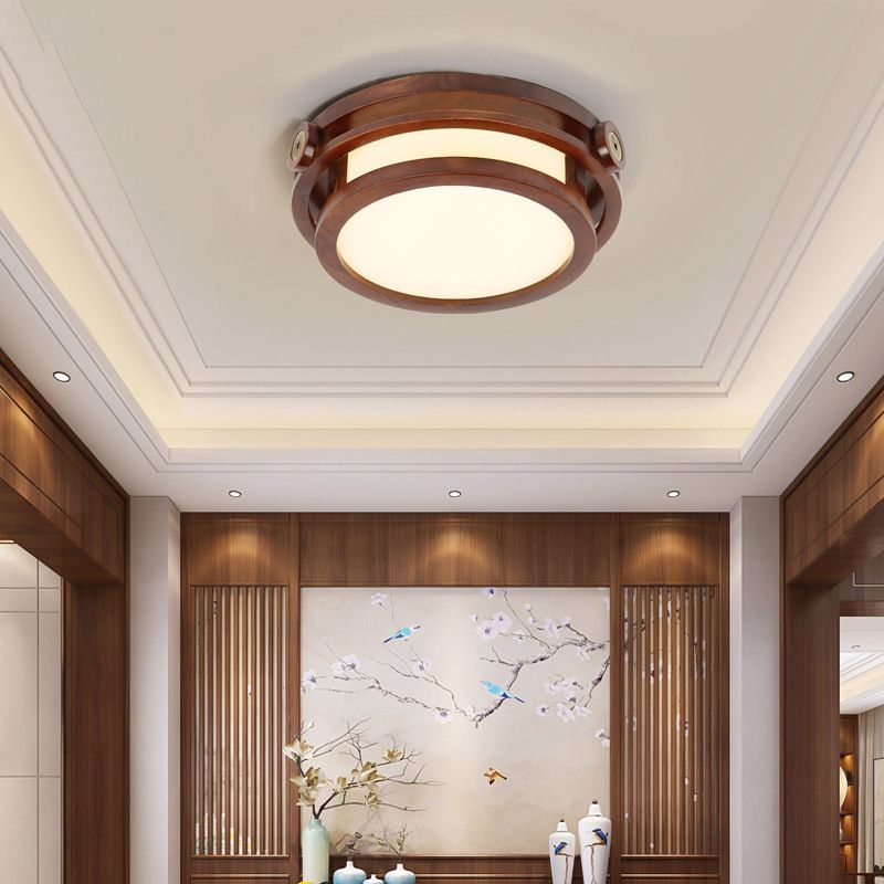 Minimalist Geometric Wall Sconce Walnut Wood Finish Hallway Flush Mount Light