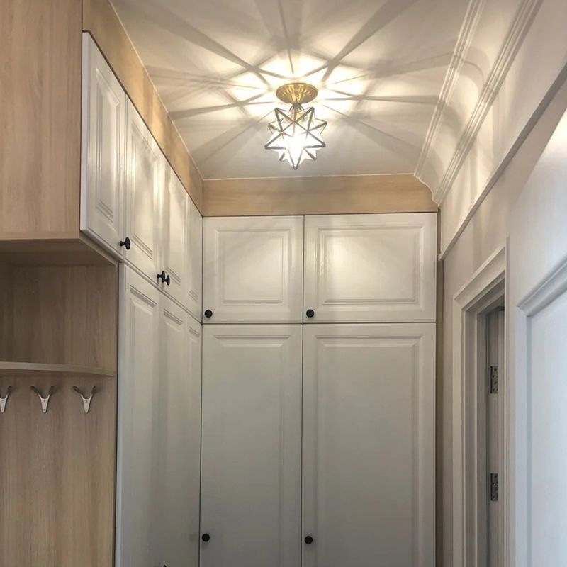 Glass Gold Flush Mount in Colonical Luxury Style Copper Star Ceiling Fixture for Corridor