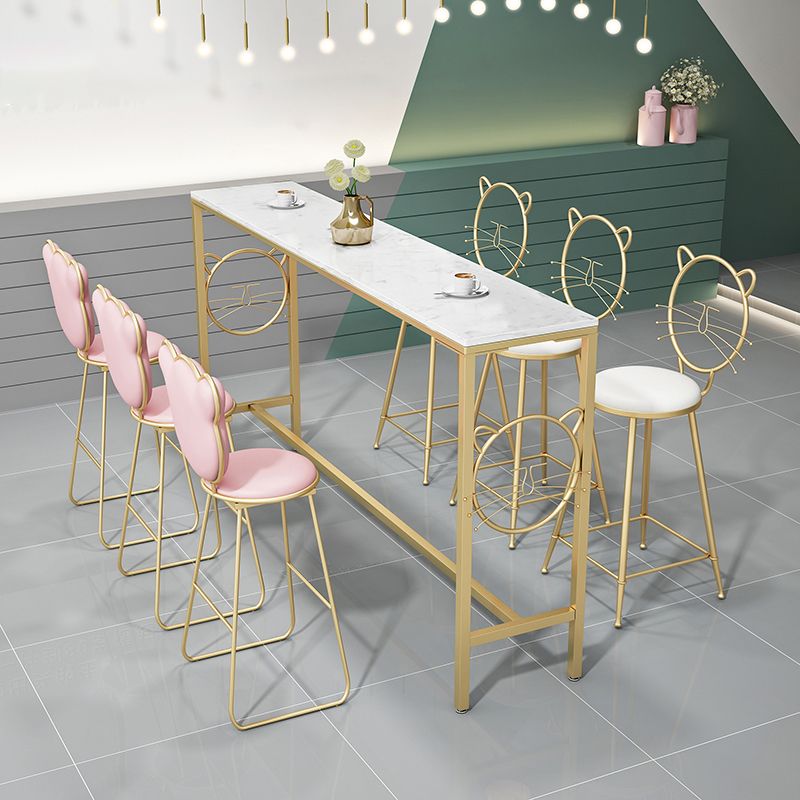 Metal Indoor Bar Height Pub Table Glam Style Bistro Table with Trestle Base