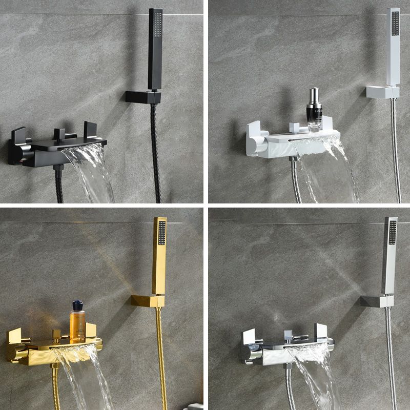 Modern Wall Mounted Metal Tub Filler Double Handles Waterfall Tub Faucet Trim