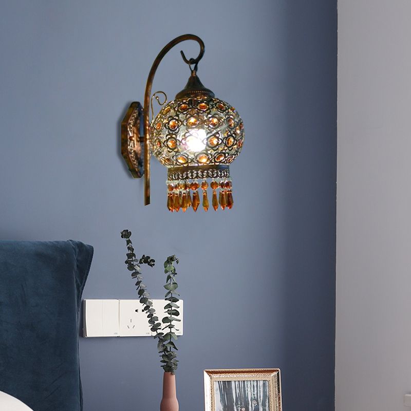 Rust 1 Bulb Sconce Light Bohemian Metal Global Wall Mount Lighting with Dangling Crystal for Bedroom