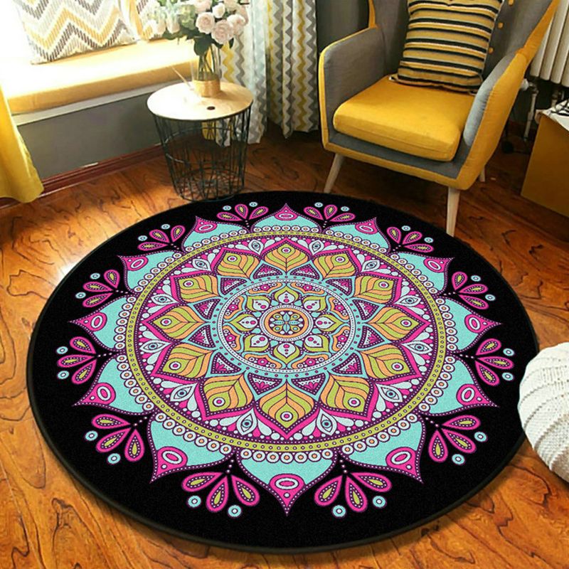 Ethnic Moroccan Rug Multi-Color Mandala Rug Non-Slip Backing Stain Resistant Carpet for Guest Room