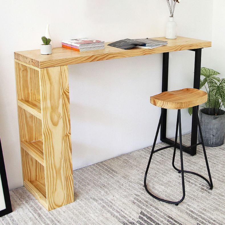 Modern 3-shelf Bar Table Rectangle Solid Wood Bistro Bar Table in Natural